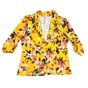 Mine Free Summer Blazer Women's Size 3X Yellow Floral Pattern Half Sleeve